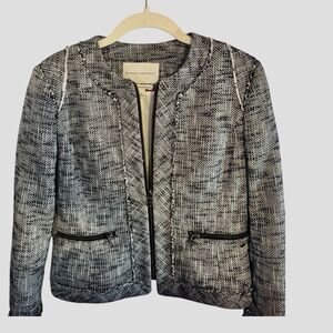 Banana Republic Blazer Jacket Womens Black White Italian Tweed Zip Up Size 4‎